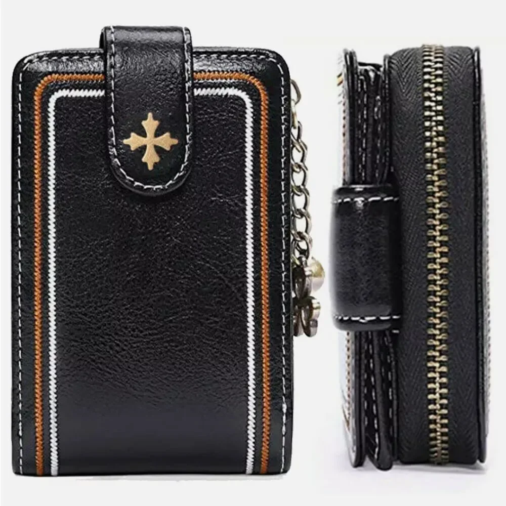 PU Leather Clutch Multi-card Organ Style Coin Pocket Buckle Secure Wallet